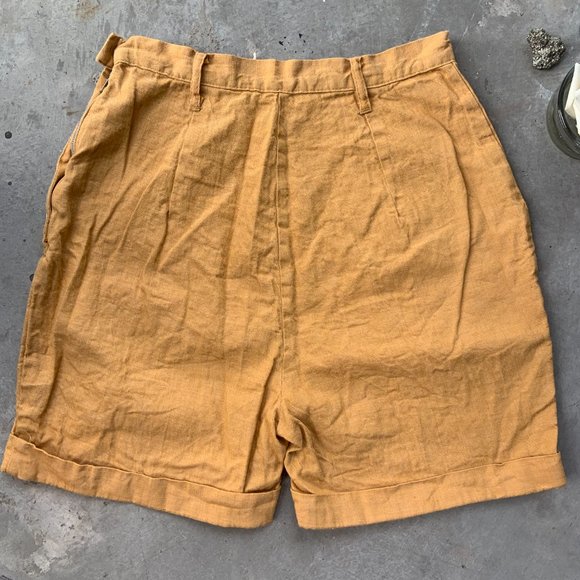 Mustard Yellow Linen High Waisted Bermuda Short High Rise Linen short - Picture 5 of 6